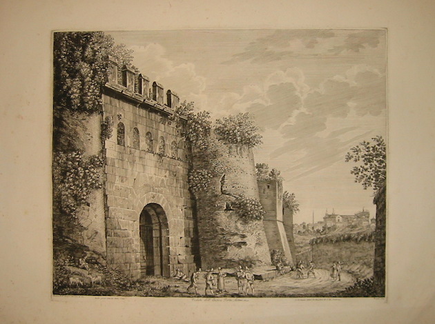 Rossini Luigi (1790-1875) Veduta dell'antica Porta Latina chiusa. In distanza vedesi la Basilica di S.Gio. Laterano 1829 Roma 